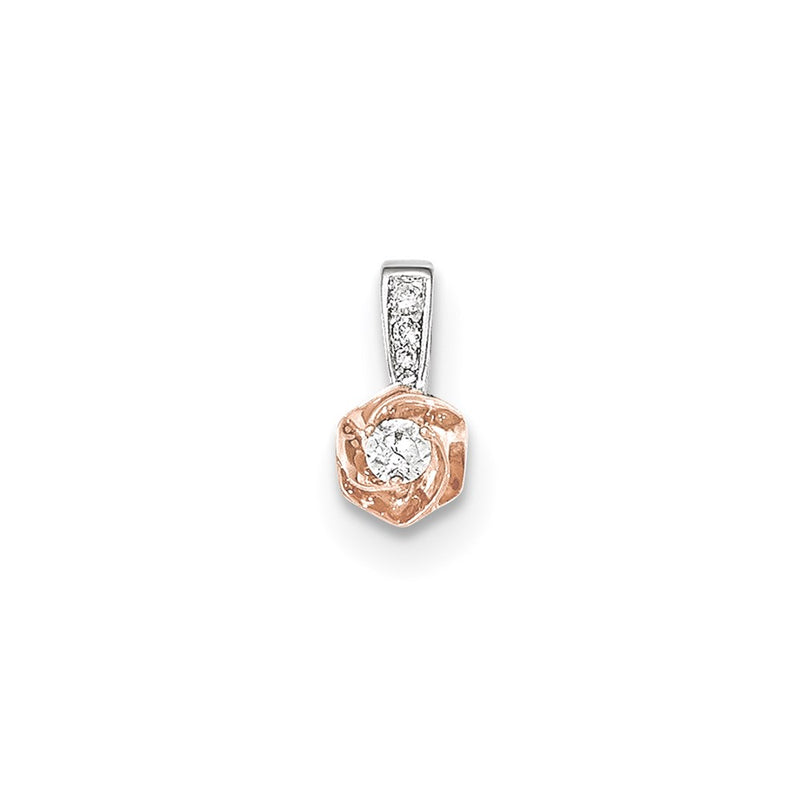 14K White Gold with Rose Rhodium Diamond Flower Pendant