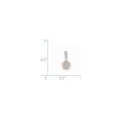 14K White Gold w/Rose Rhodium Real Diamond Flower Pendant