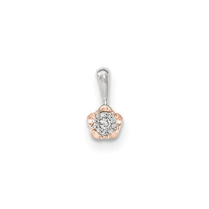 14K White Gold w/Rose Rhodium Real Diamond Flower Pendant