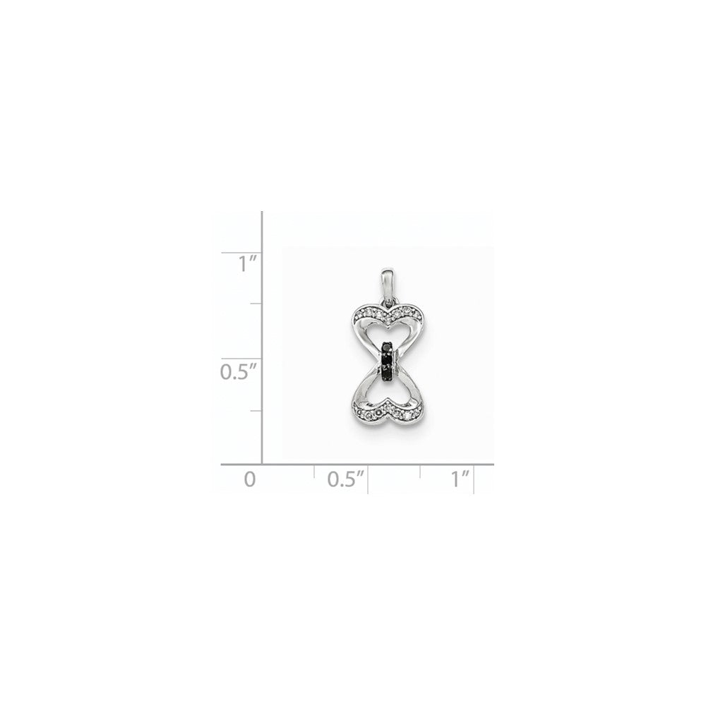 14k White Gold Black and White Real Diamond Double Heart Pendant