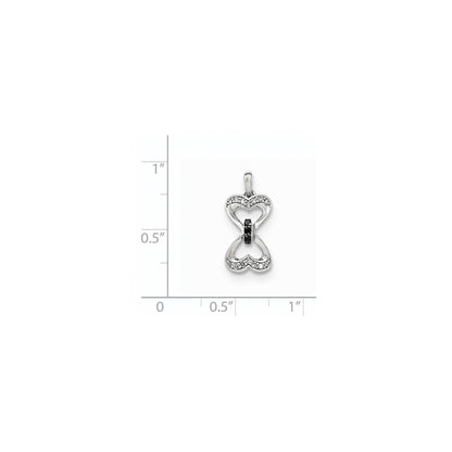 14k White Gold Black and White Real Diamond Double Heart Pendant