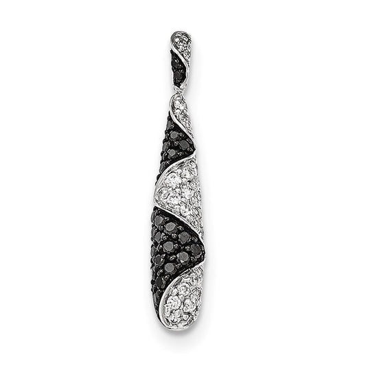 14K White GoldBlack/White Real Diamond Drop Pendant