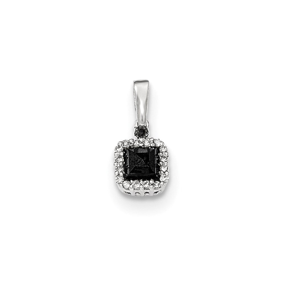 14k White Gold Black and White Real Diamond Square Pendant