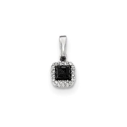 14k White Gold Black and White Real Diamond Square Pendant