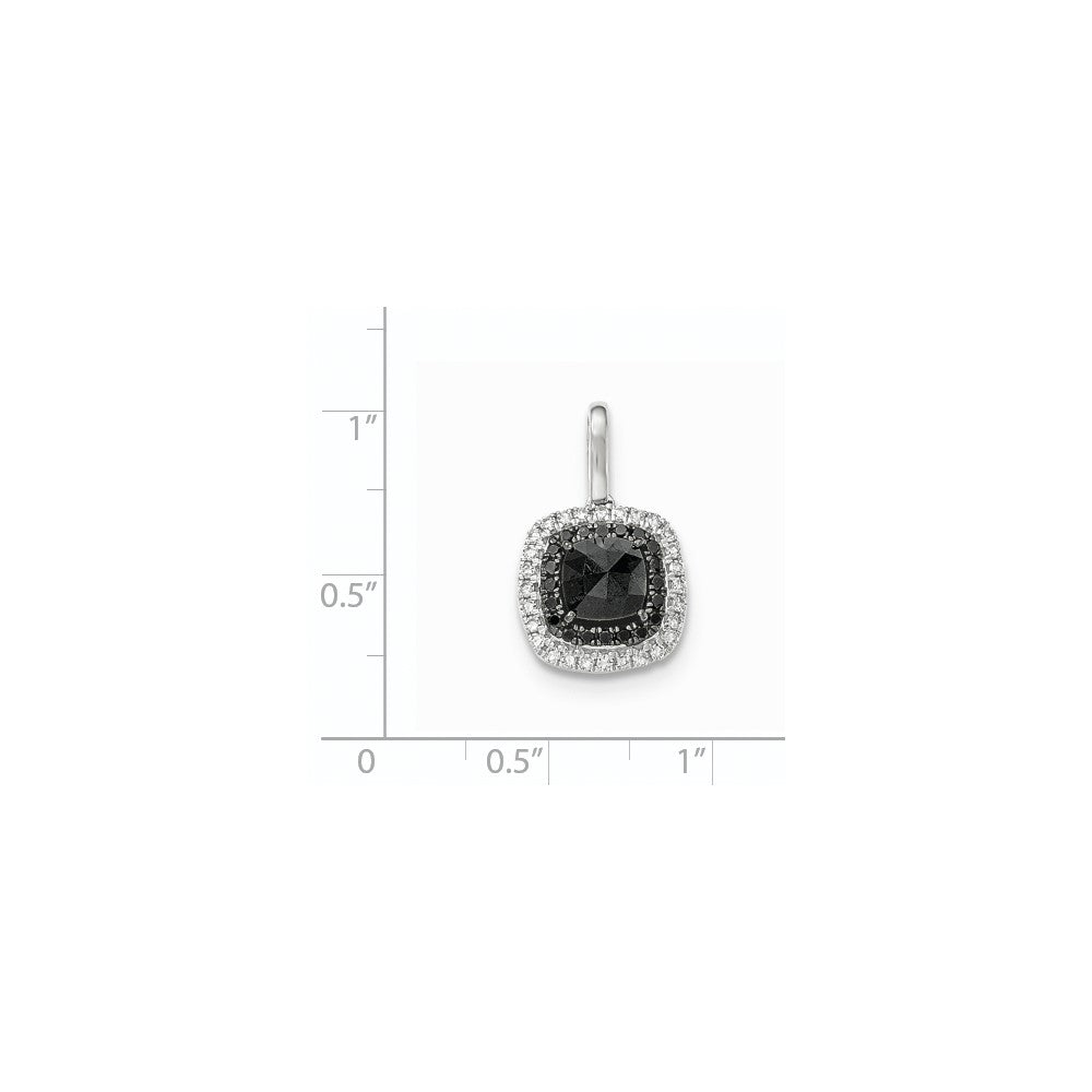 14k White Gold Black and White Real Diamond Square Pendant