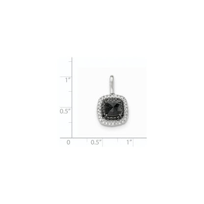 14k White Gold Black and White Real Diamond Square Pendant