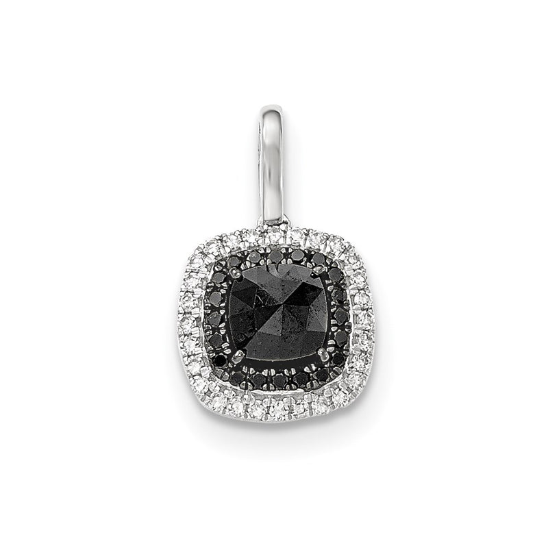 14k White Gold Black and White Real Diamond Square Pendant