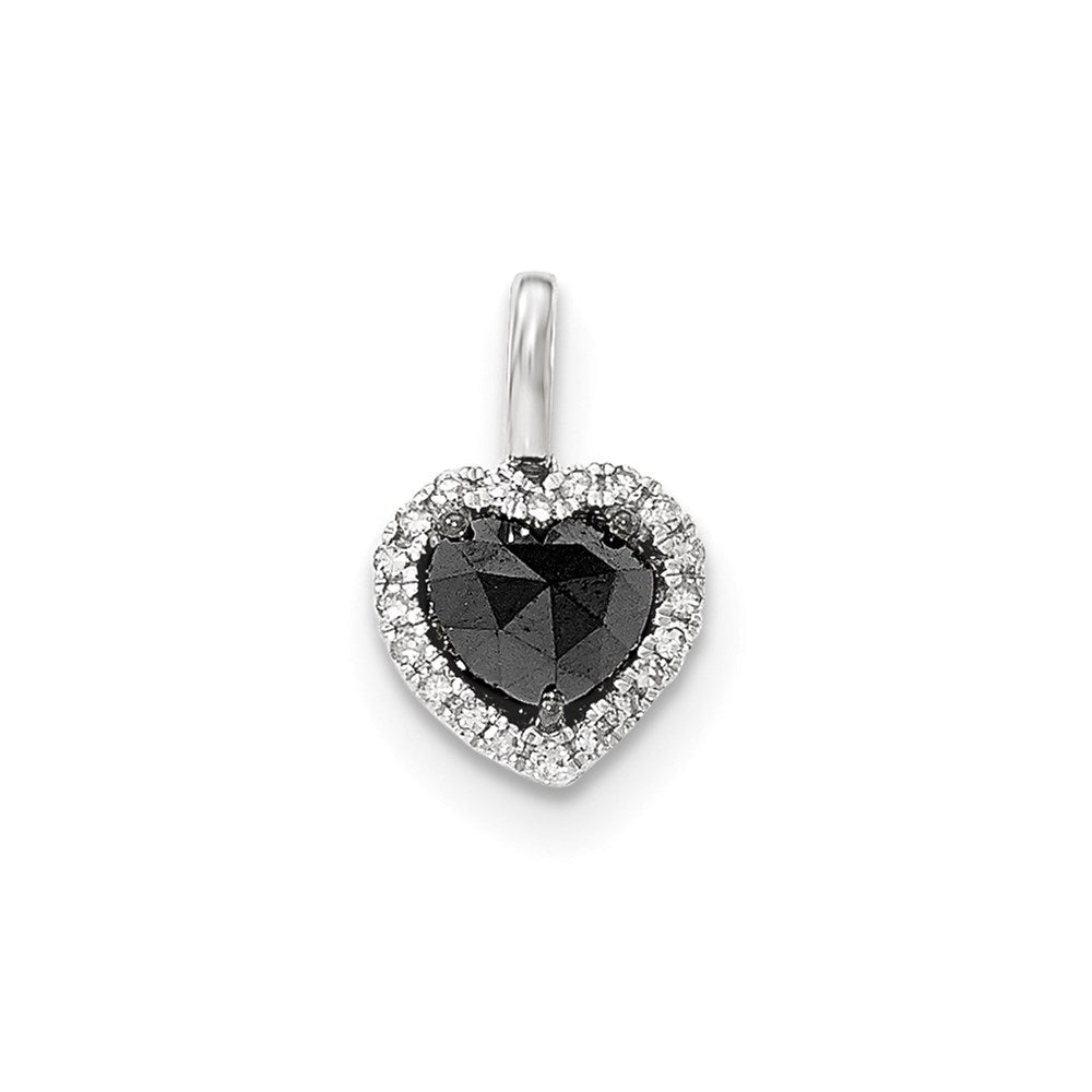14k White Gold Black and White Real Diamond Heart Pendant