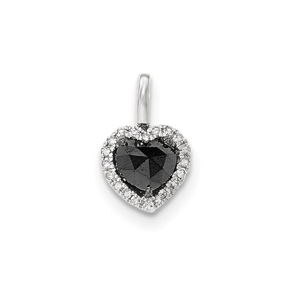 14k White Gold Black and White Real Diamond Heart Pendant