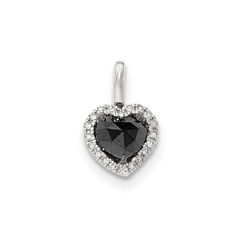 14k White Gold Black and White Real Diamond Heart Pendant
