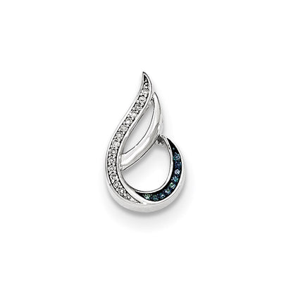 14k White Gold Polished Diamond/Blue Diamond Teardrop Pendant