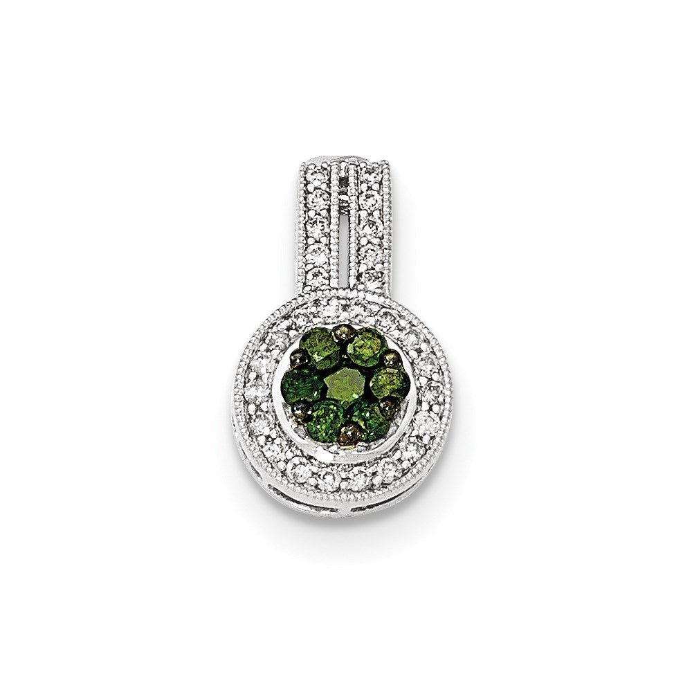 14K White Gold Green & White Real Diamond Pendant