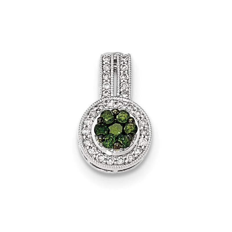 14K White Gold Green & White Real Diamond Pendant