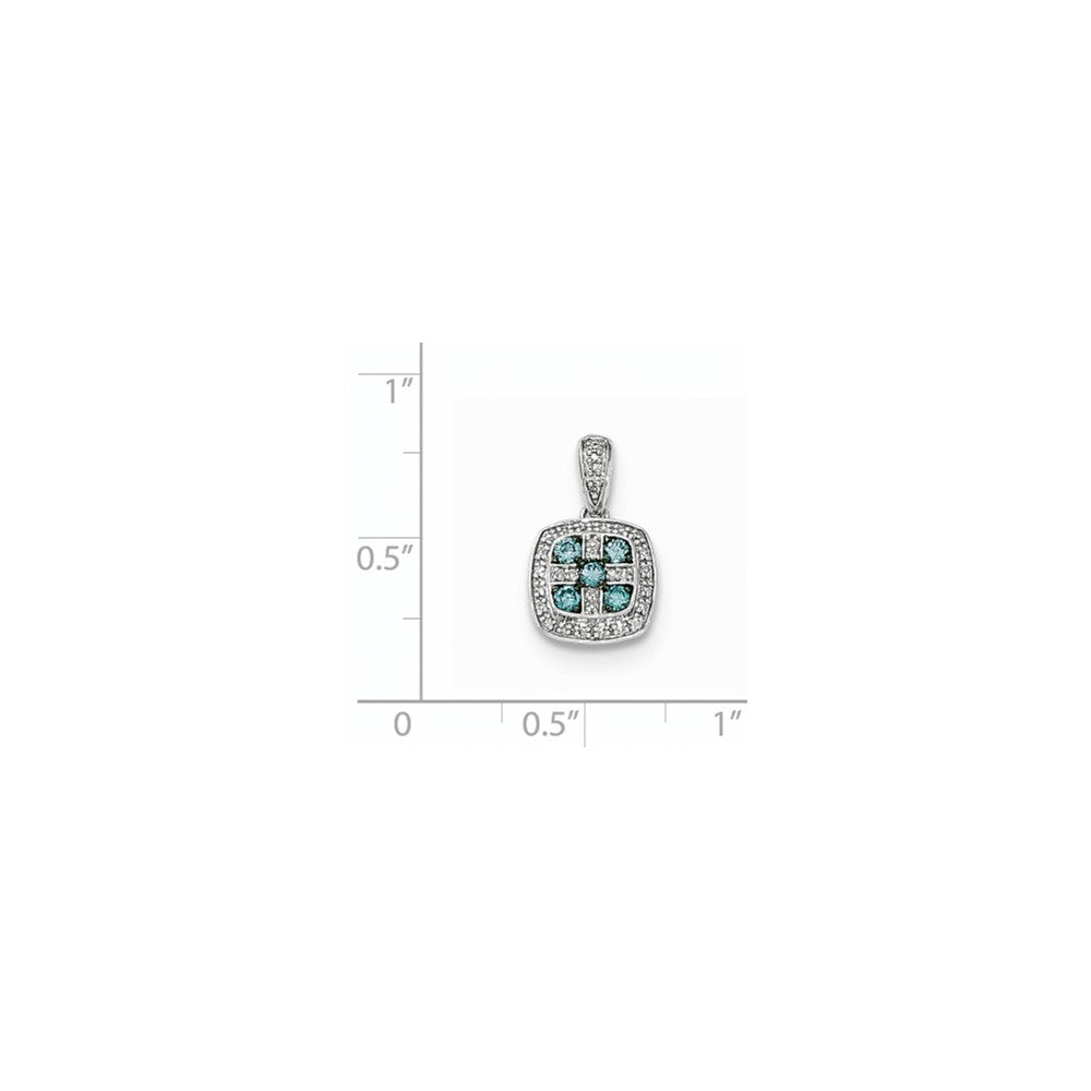 14k White Gold White and Blue Diamond Square Pendant