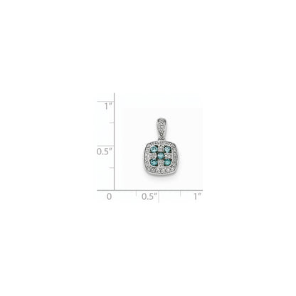 14k White Gold White and Blue Diamond Square Pendant