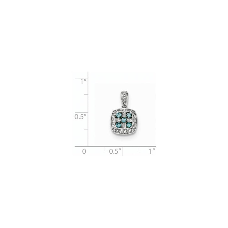 14k White Gold White and Blue Diamond Square Pendant