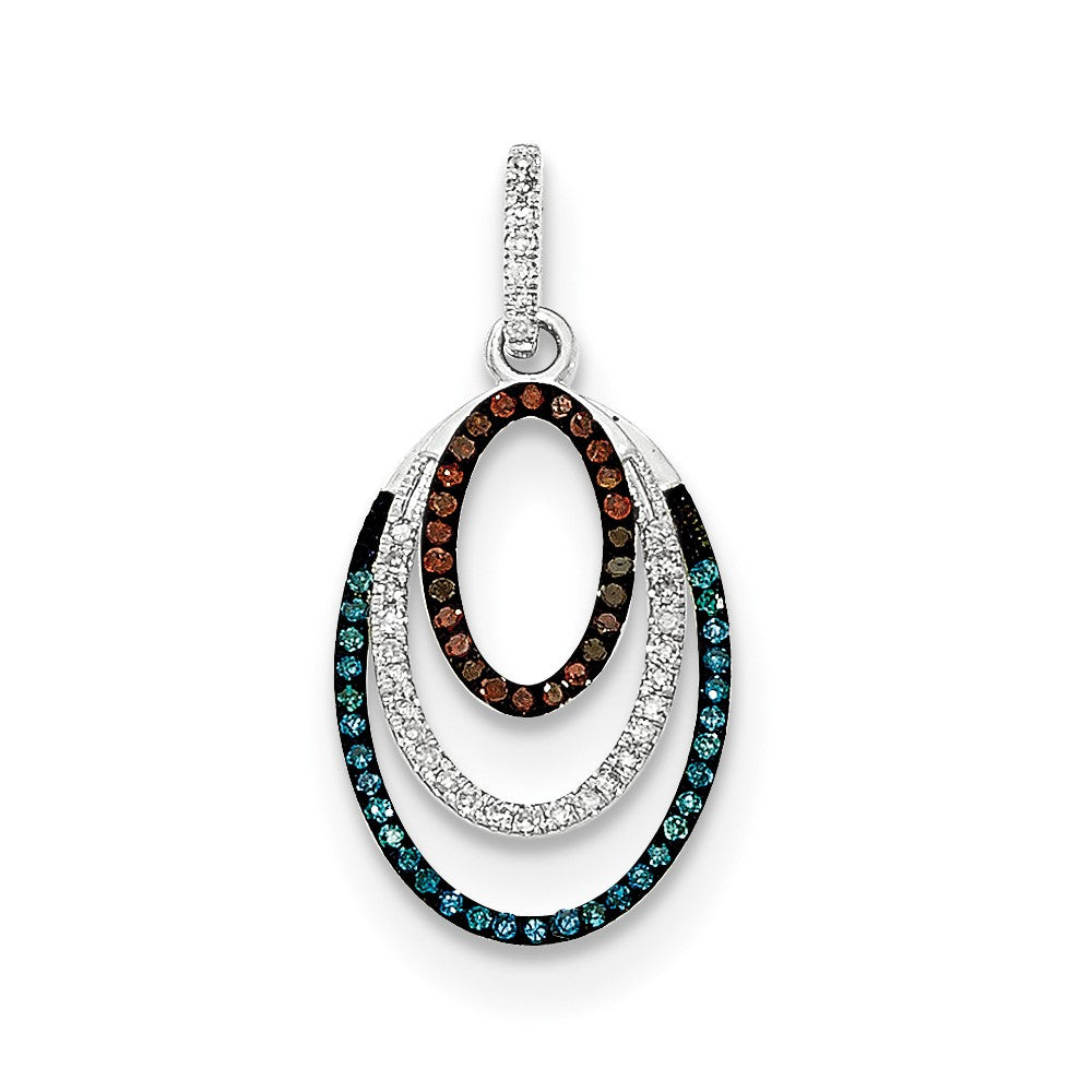 14k White Gold Blue White and Cognac Diamond Pendant