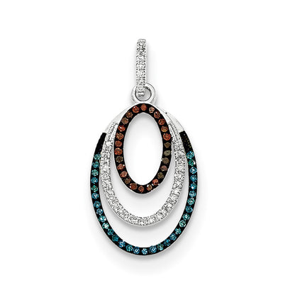 14k White Gold Blue White and Cognac Diamond Pendant