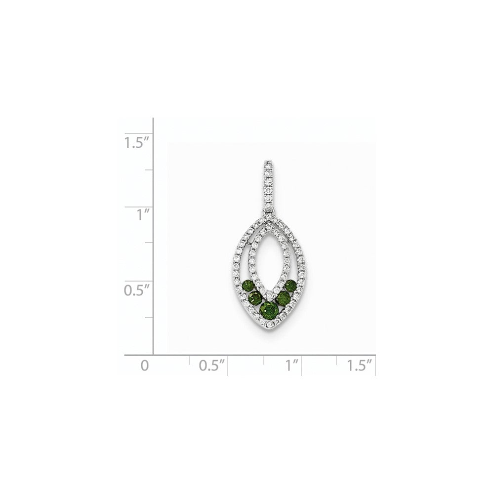 14k White Gold Green and White Real Diamond Pendant