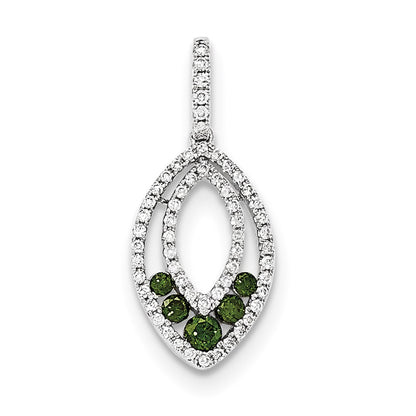 14k White Gold Green and White Real Diamond Pendant