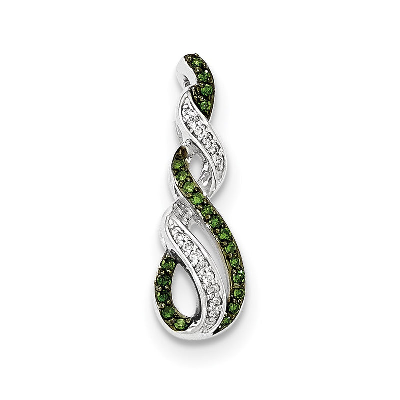 14k White Gold Green and White Real Diamond Chain Slide