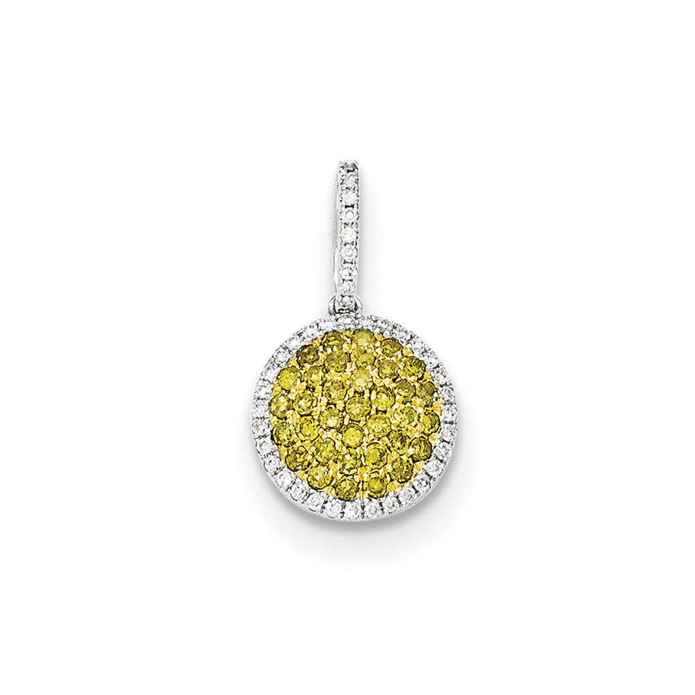 14k White Gold Diamond & Pav‚ Yellow Diamond Pendant