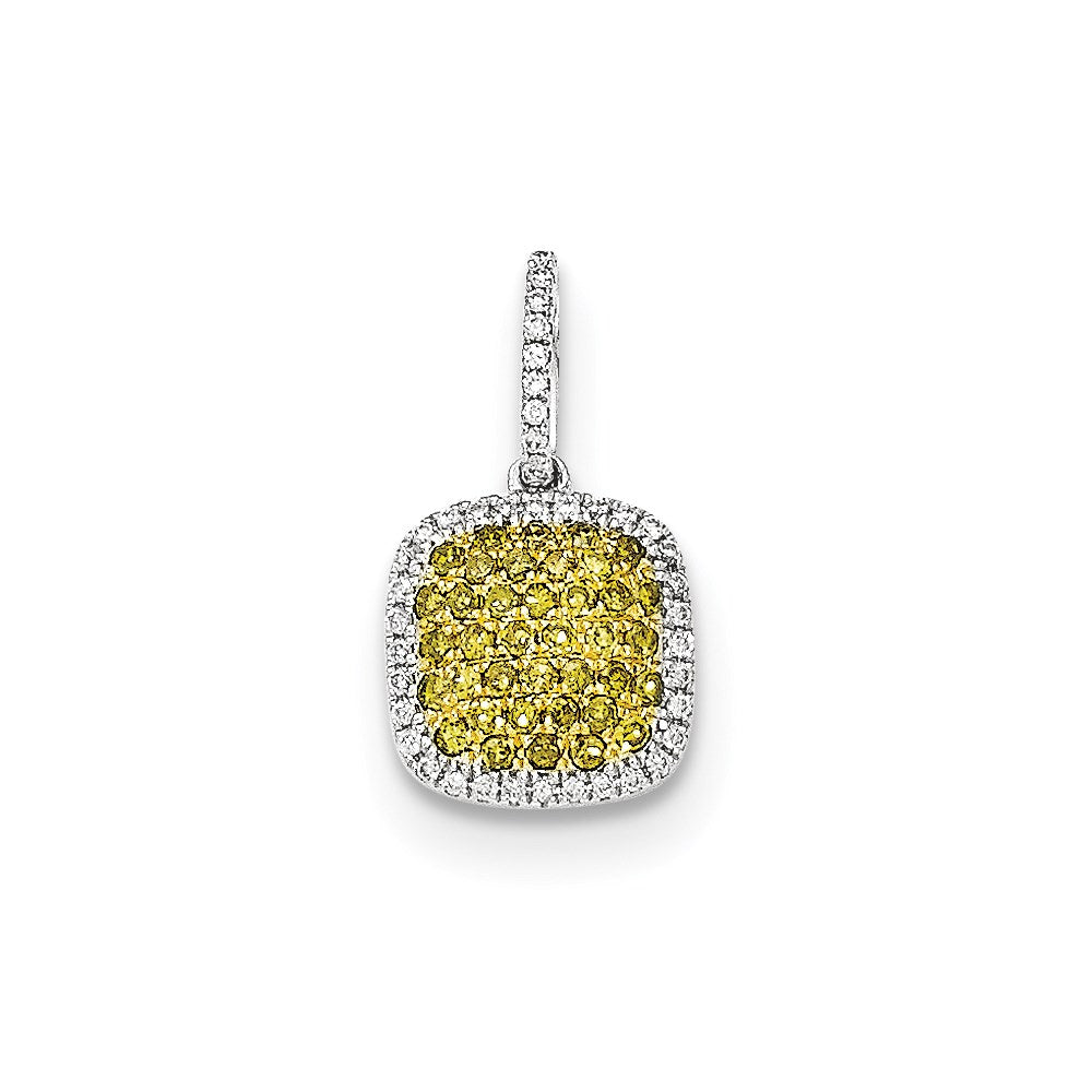 14k White Gold Diamond & Pav‚ Yellow Diamond Pendant