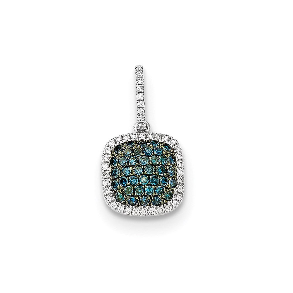14k White Gold Diamond & Pav‚ Blue Diamond Pendant