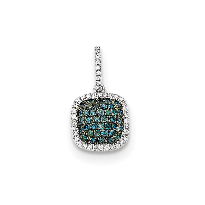 14k White Gold Diamond & Pav‚ Blue Diamond Pendant