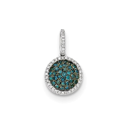 14k White Gold Diamond & Pav‚ Blue Diamond Pendant
