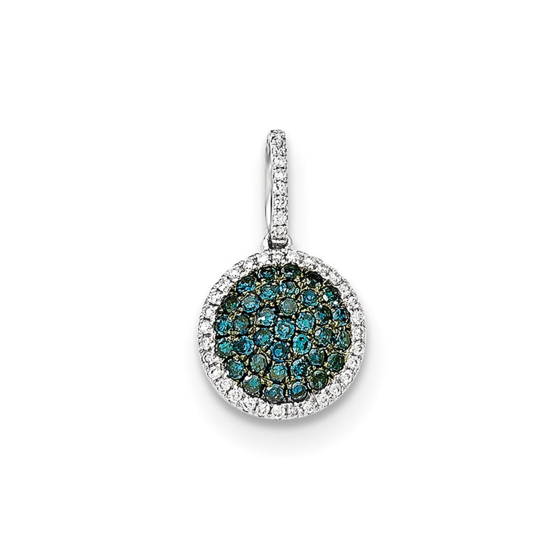 14k White Gold Diamond & Pav‚ Blue Diamond Pendant
