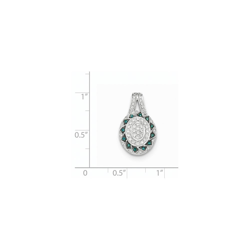 14k White Gold Blue and White Diamond Oval Pendant