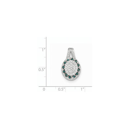 14k White Gold Blue and White Diamond Oval Pendant