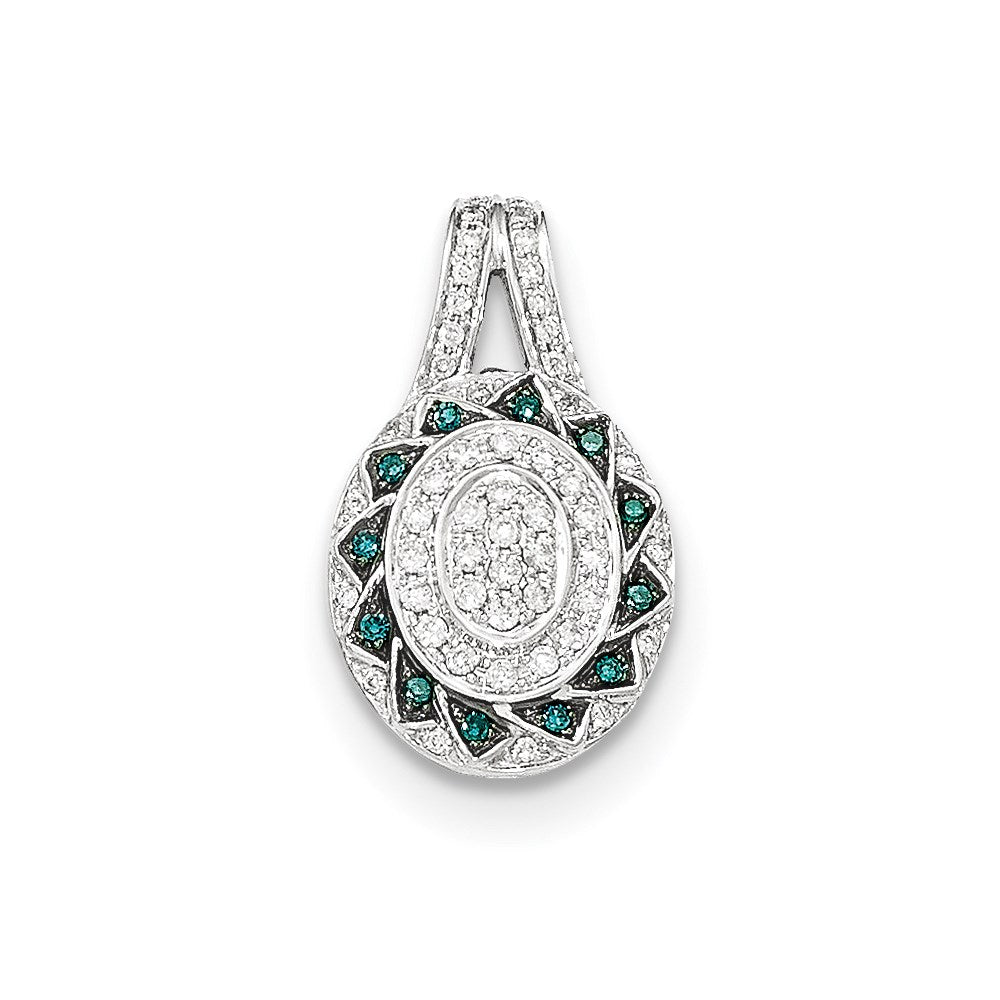 14k White Gold Blue and White Diamond Oval Pendant