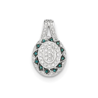 14k White Gold Blue and White Diamond Oval Pendant