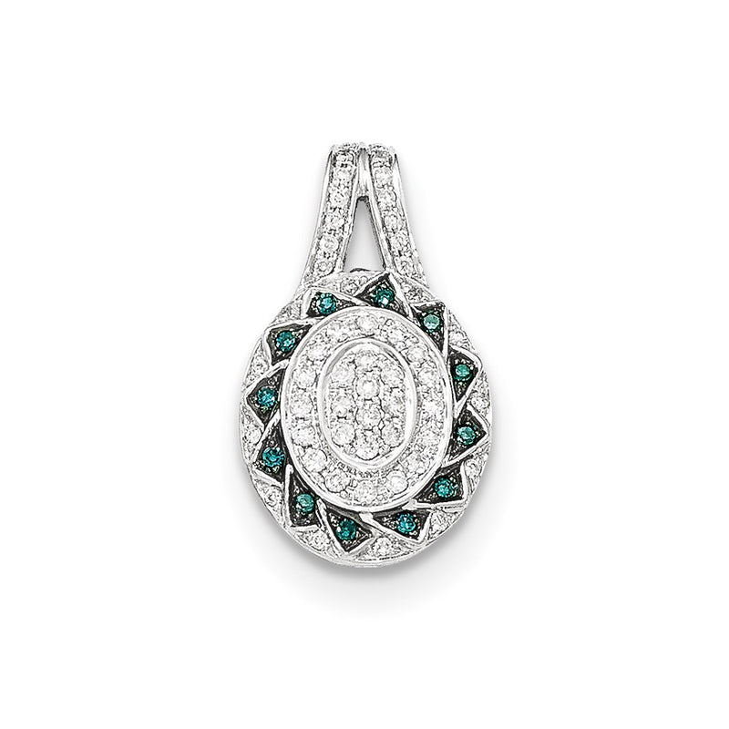 14k White Gold Blue and White Diamond Oval Pendant