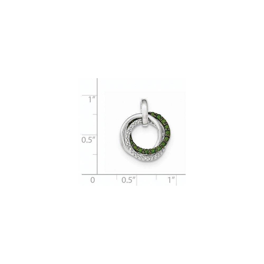 14K White Gold Green & White Real Diamond Circles Pendant