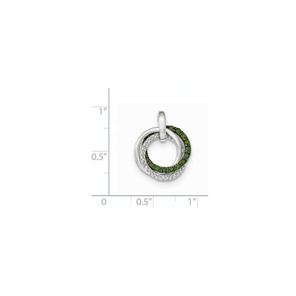 14K White Gold Green & White Real Diamond Circles Pendant