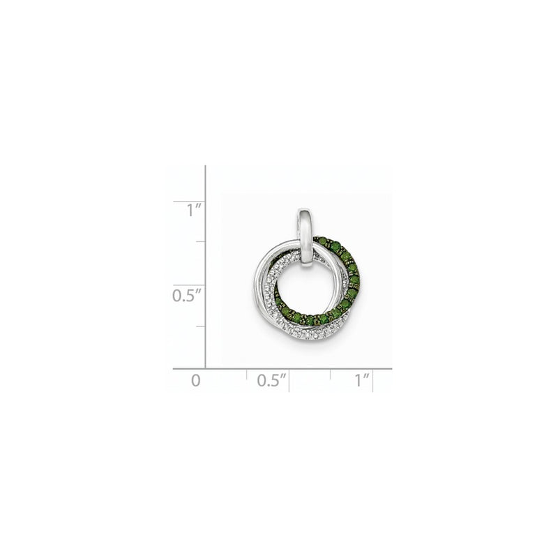 14K White Gold Green & White Real Diamond Circles Pendant