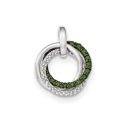 14K White Gold Green & White Real Diamond Circles Pendant