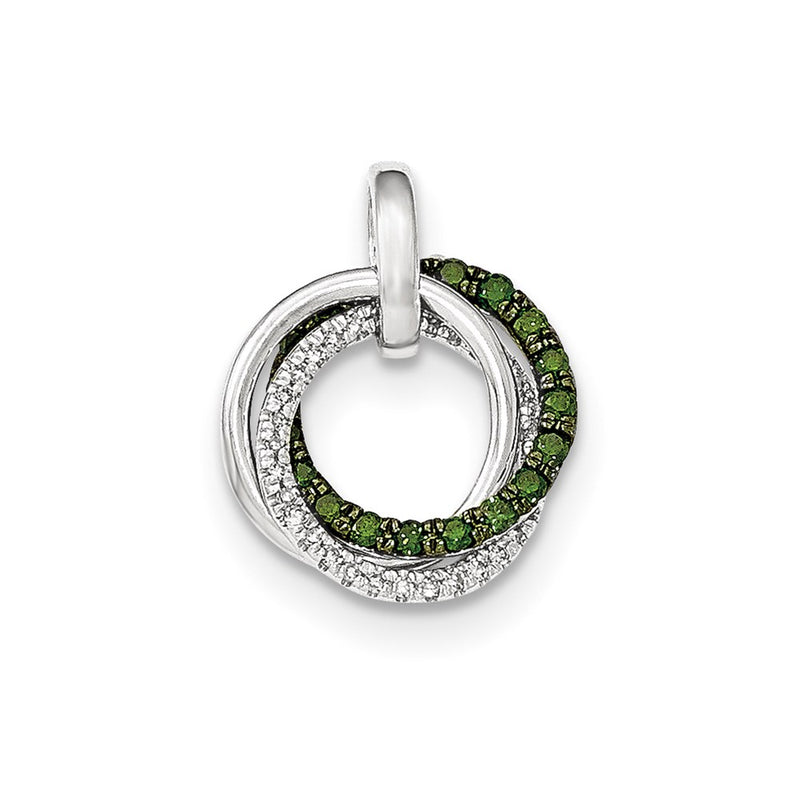 14K White Gold Green & White Real Diamond Circles Pendant