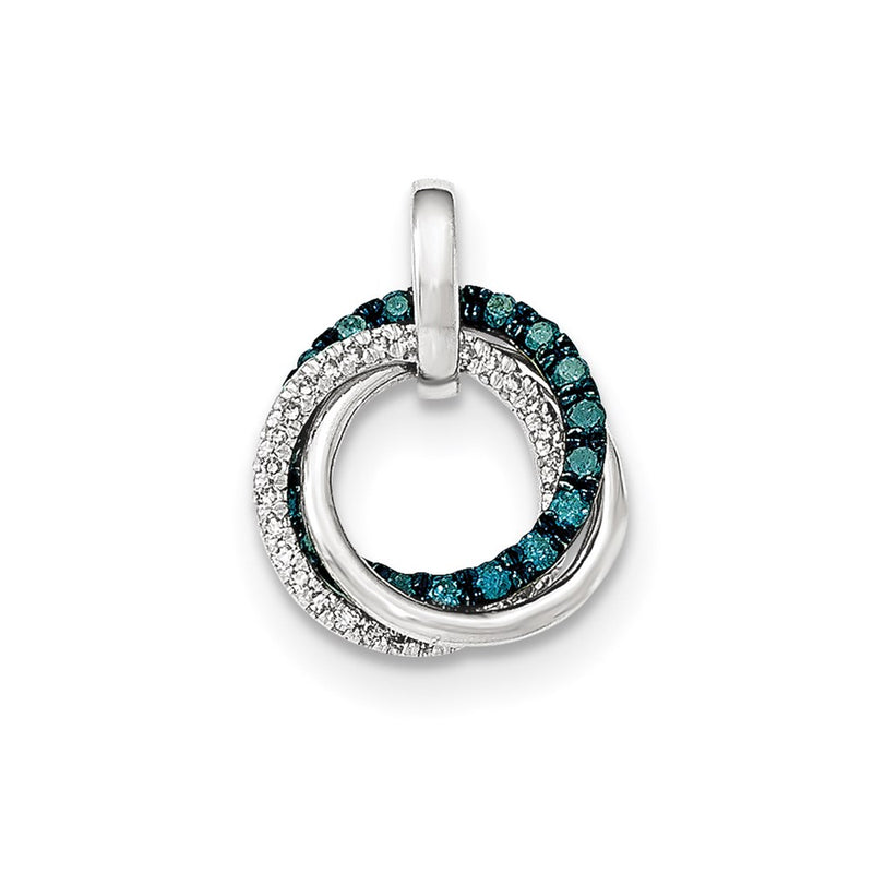 14k White Gold Blue & White Diamond Interlocking Circles Pendant