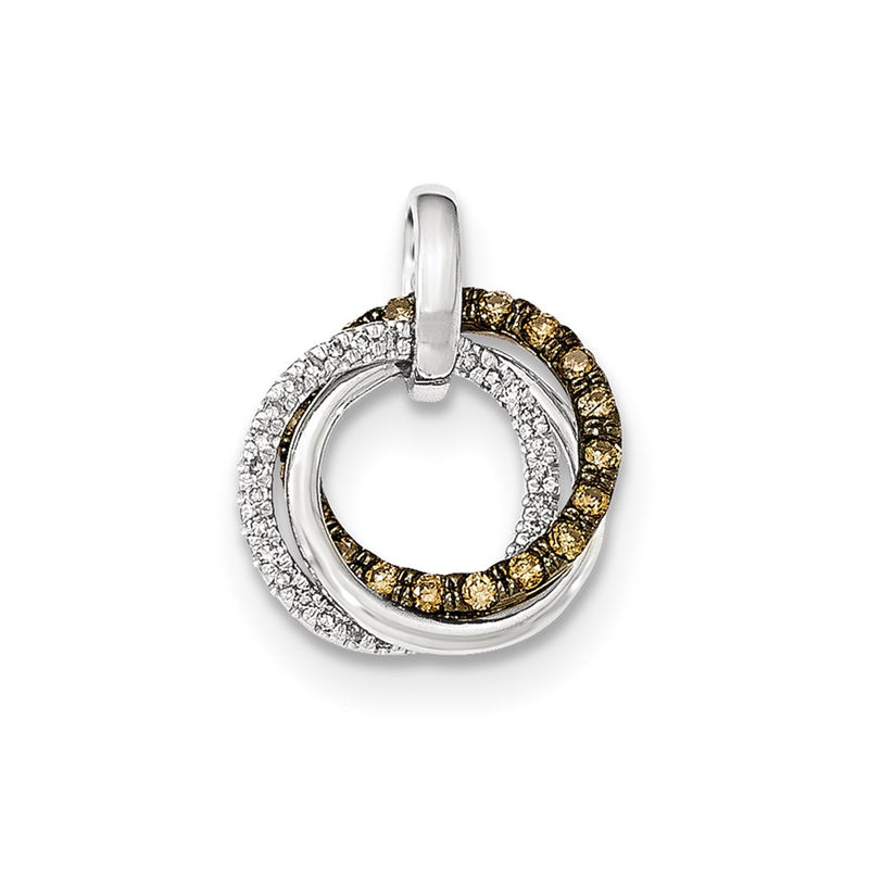 14K White Gold Champagne and White Diamond Circles Pendant