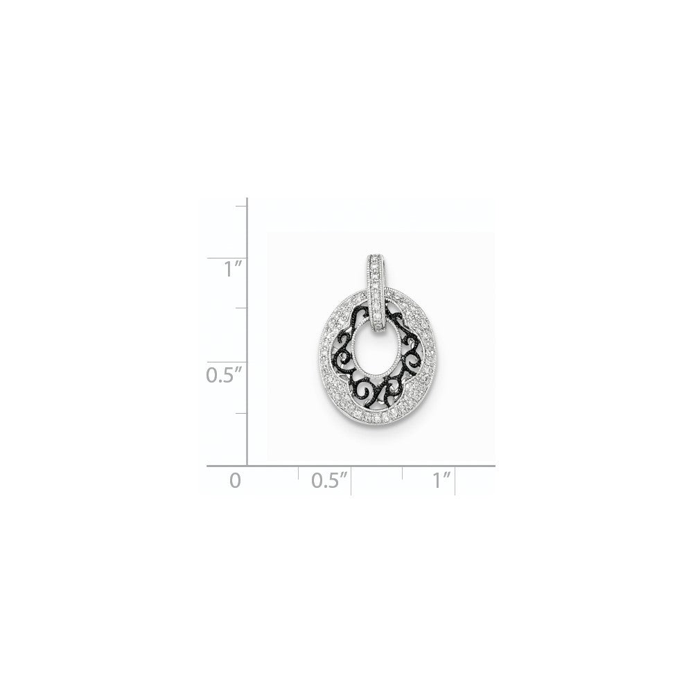 14K White Gold w/Black Rhodium Polished Real Diamond Pendant