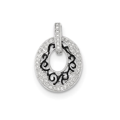 14K White Gold w/Black Rhodium Polished Real Diamond Pendant