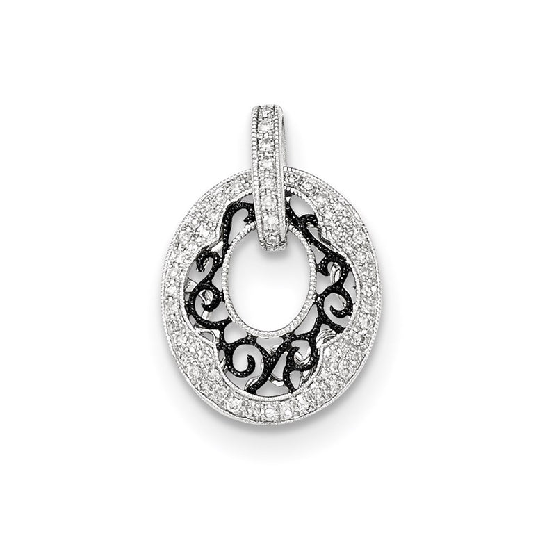 14K White Gold w/Black Rhodium Polished Real Diamond Pendant