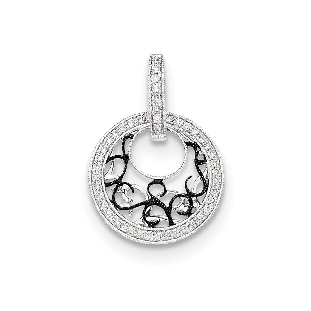 14K White Gold w/Black Rhodium Polished Real Diamond Pendant