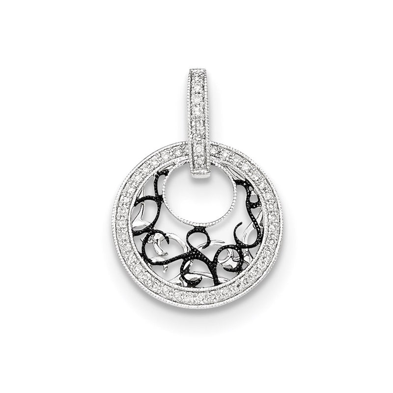 14K White Gold w/Black Rhodium Polished Real Diamond Pendant