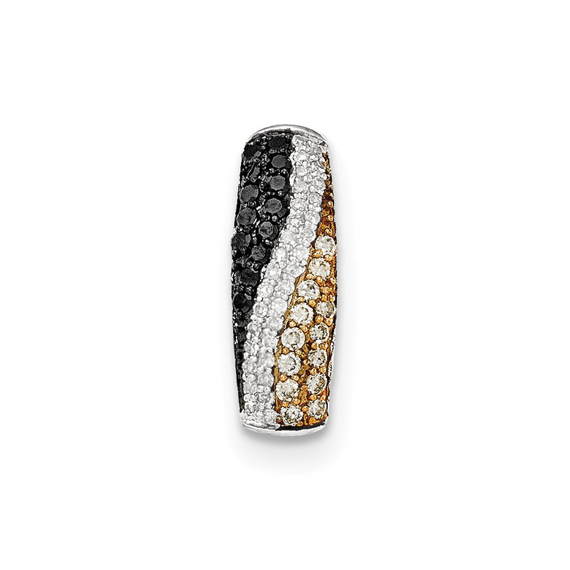 14K White Gold Black  Champagne and White Diamond Chain Slide