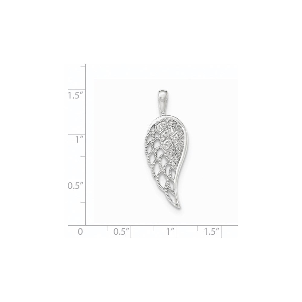 14K White Gold Real Diamond Open-work Wing Pendant